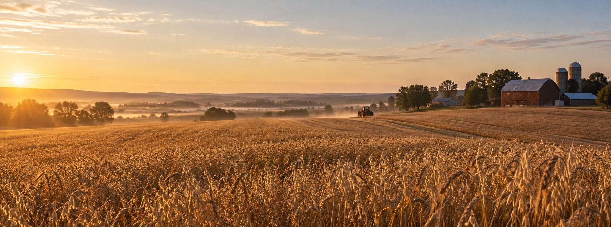 Wisconsin farm field at golden sunrise